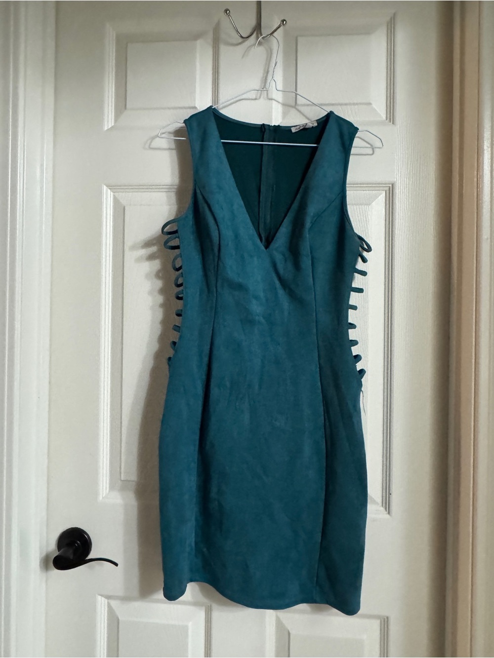 Charlotte Russe teal/blue-green cutout mini dress with deep v-neck